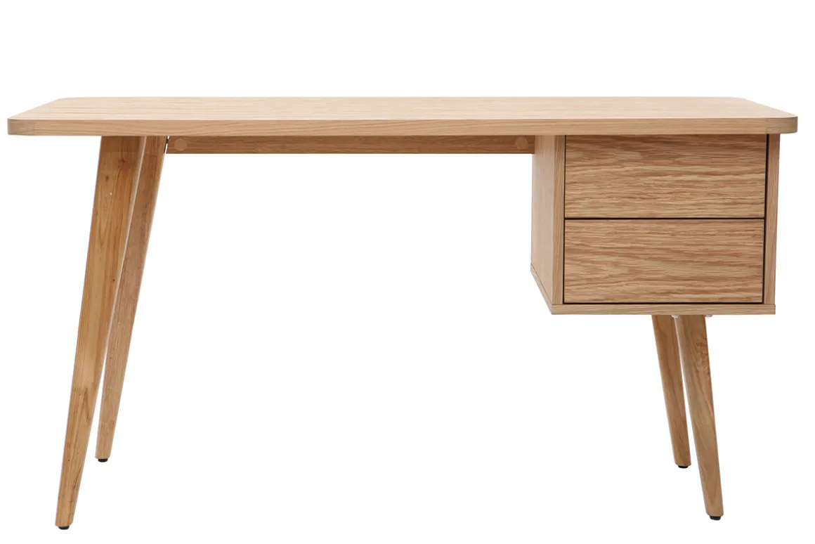 Miliboo Bureau Design-Bureau avec rangements 2 tiroirs scandinave bois clair chêne L140 cm FIFTIES