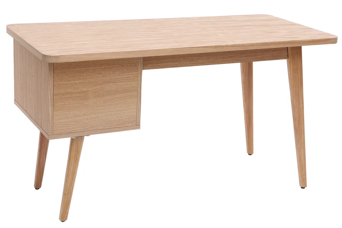 Miliboo Bureau Design-Bureau avec rangements 2 tiroirs scandinave bois clair chêne L140 cm FIFTIES