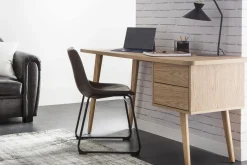 Miliboo Bureau Design-Bureau avec rangements 2 tiroirs scandinave bois clair chêne L140 cm FIFTIES