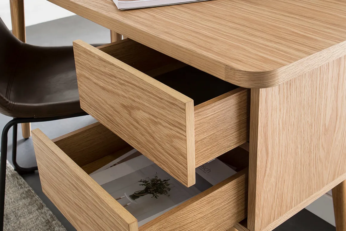 Miliboo Bureau Design-Bureau avec rangements 2 tiroirs scandinave bois clair chêne L140 cm FIFTIES