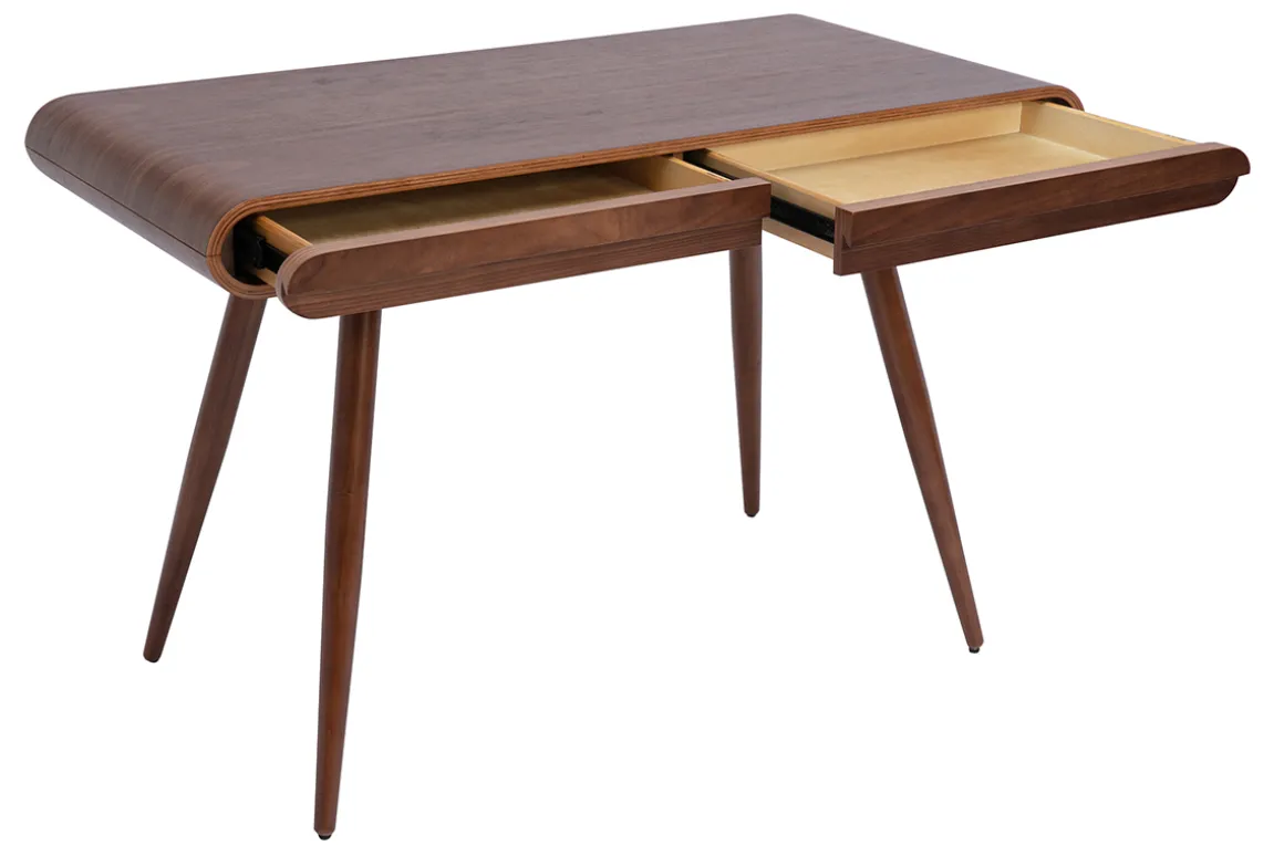 Miliboo Bureau Design-Bureau avec rangements 2 tiroirs vintage bois foncé noyer L120 cm BJORG