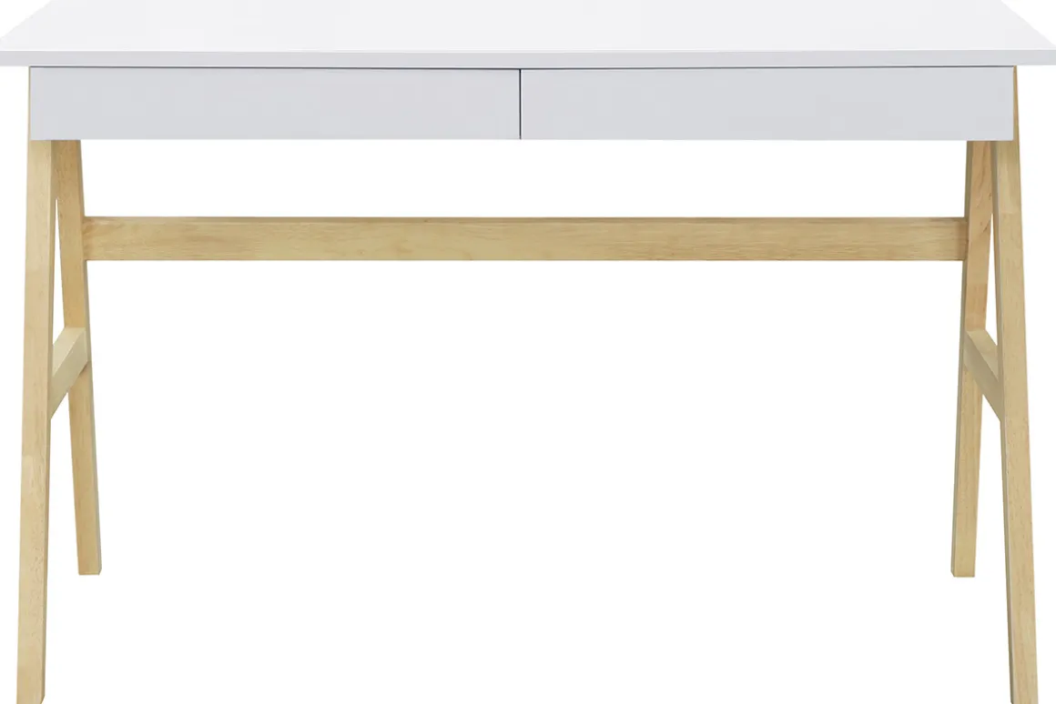 Miliboo Bureau Design-Bureau avec rangements 2 tiroirs scandinave blanc et bois clair chêne L120 cm BROOK