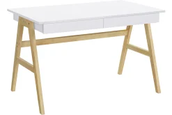 Miliboo Bureau Design-Bureau avec rangements 2 tiroirs scandinave blanc et bois clair chêne L120 cm BROOK