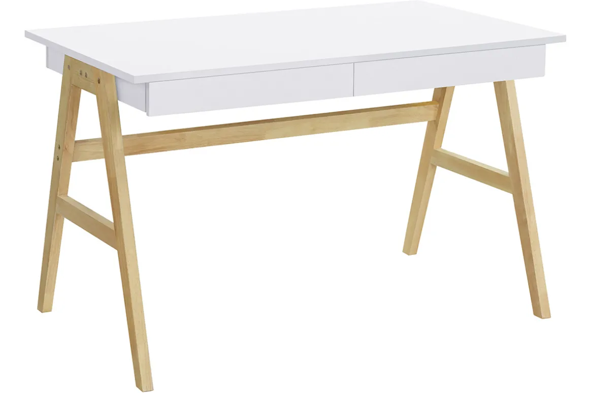 Miliboo Bureau Design-Bureau avec rangements 2 tiroirs scandinave blanc et bois clair chêne L120 cm BROOK