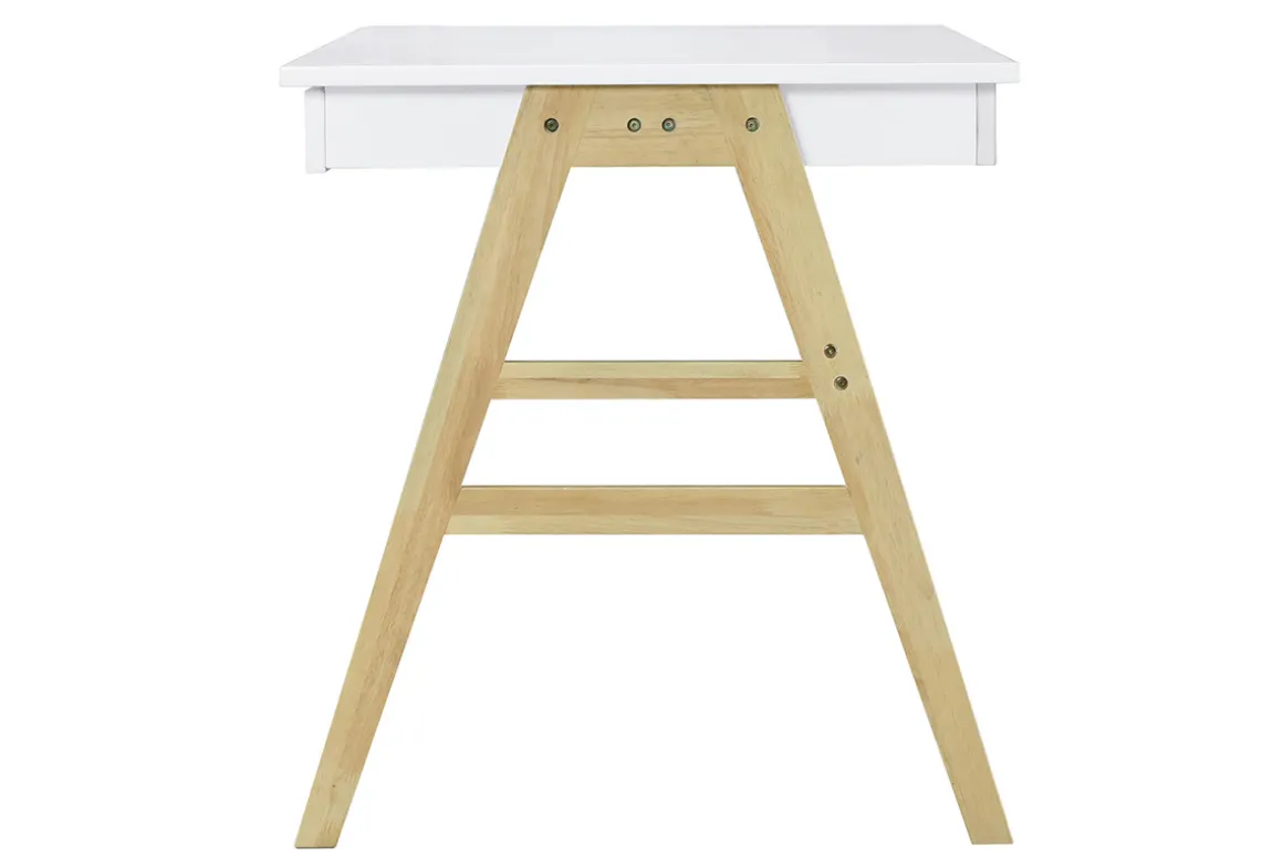 Miliboo Bureau Design-Bureau avec rangements 2 tiroirs scandinave blanc et bois clair chêne L120 cm BROOK