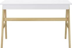 Miliboo Bureau Design-Bureau avec rangements 2 tiroirs scandinave blanc et bois clair chêne L120 cm BROOK