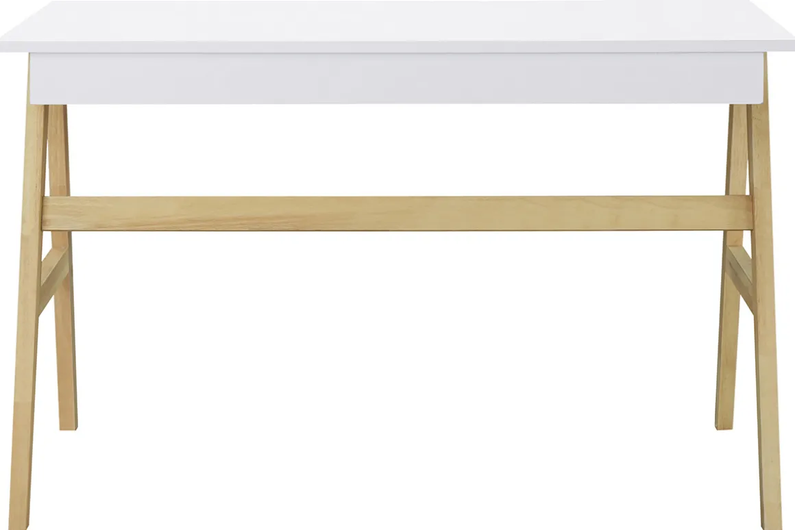 Miliboo Bureau Design-Bureau avec rangements 2 tiroirs scandinave blanc et bois clair chêne L120 cm BROOK