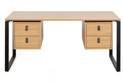 Miliboo Bureau Design-Bureau avec rangements 4 tiroirs industriel bois clair chêne et métal noir L160 cm OPAL