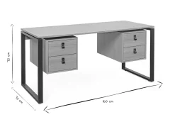 Miliboo Bureau Design-Bureau avec rangements 4 tiroirs industriel bois clair chêne et métal noir L160 cm OPAL
