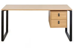 Miliboo Bureau Design-Bureau avec rangements 2 tiroirs industriel bois clair chêne et métal noir L160 cm OPAL