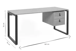 Miliboo Bureau Design-Bureau avec rangements 2 tiroirs industriel bois clair chêne et métal noir L160 cm OPAL
