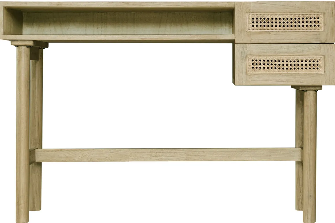 Miliboo Bureau Design-Bureau avec rangements 2 tiroirs bois clair et cannage rotin L120 cm GALINA