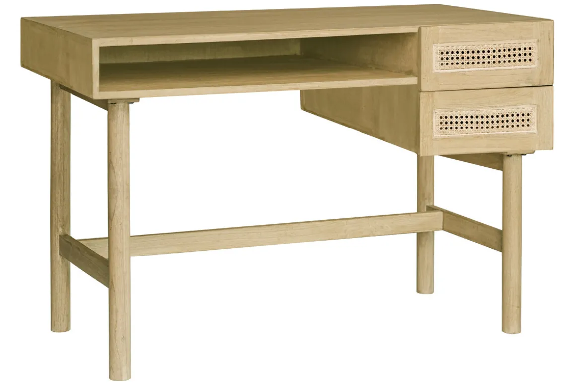 Miliboo Bureau Design-Bureau avec rangements 2 tiroirs bois clair et cannage rotin L120 cm GALINA