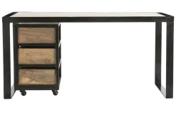 Miliboo Bureau Design-Bureau avec rangements 3 tiroirs industriel bois manguier massif et métal noir L156 cm INDUSTRIA