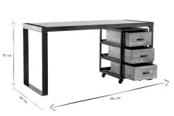 Miliboo Bureau Design-Bureau avec rangements 3 tiroirs industriel bois manguier massif et métal noir L156 cm INDUSTRIA