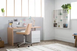 Miliboo Bureau Design-Bureau avec rangements 3 tiroirs design bois clair chêne et blanc L140 cm CALIX