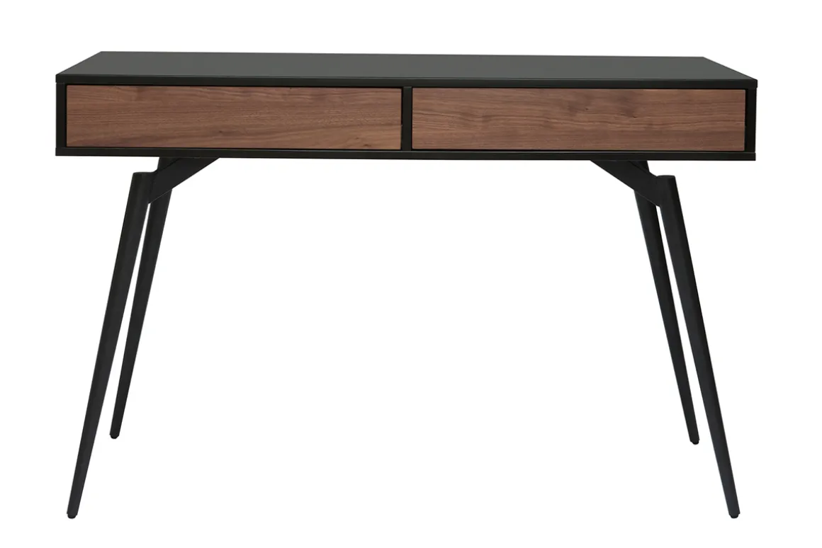 Miliboo Bureau Design-Bureau avec rangements 2 tiroirs design noir mat et bois foncé noyer L120 cm TRIPOLI