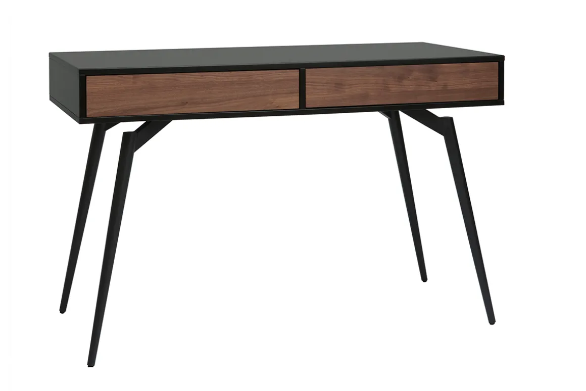 Miliboo Bureau Design-Bureau avec rangements 2 tiroirs design noir mat et bois foncé noyer L120 cm TRIPOLI