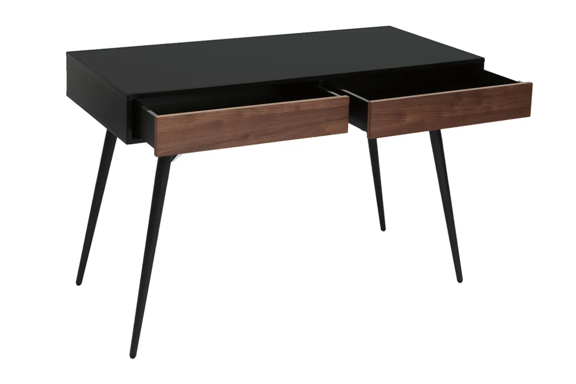 Miliboo Bureau Design-Bureau avec rangements 2 tiroirs design noir mat et bois foncé noyer L120 cm TRIPOLI