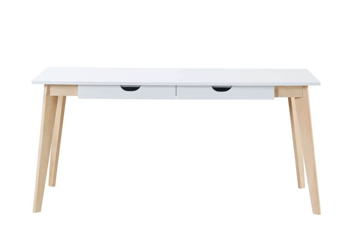 Miliboo Bureau Design-Bureau avec rangements 2 tiroirs scandinave blanc et bois clair L160 LEENA