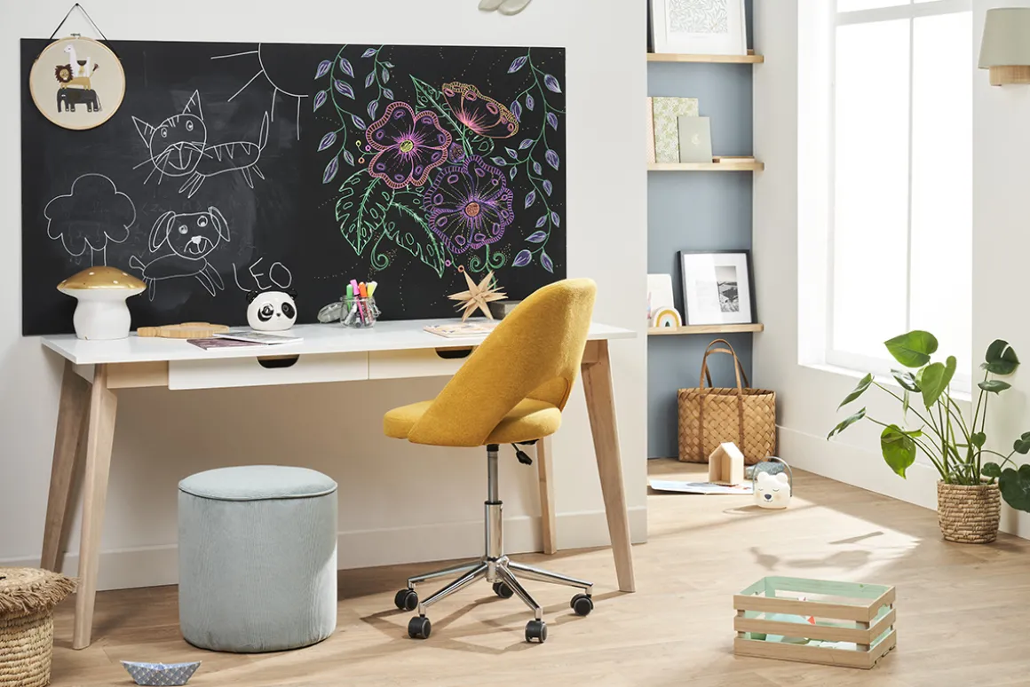 Miliboo Bureau Design-Bureau avec rangements 2 tiroirs scandinave blanc et bois clair L160 LEENA