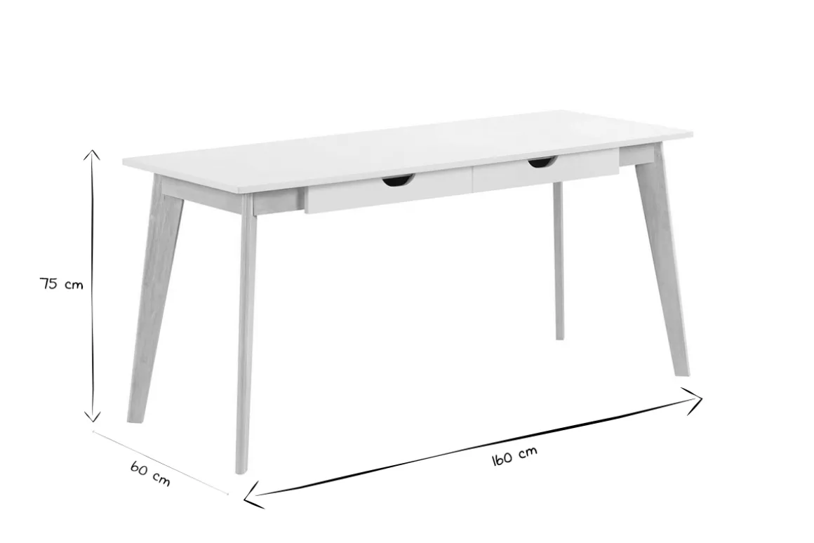 Miliboo Bureau Design-Bureau avec rangements 2 tiroirs scandinave blanc et bois clair L160 LEENA