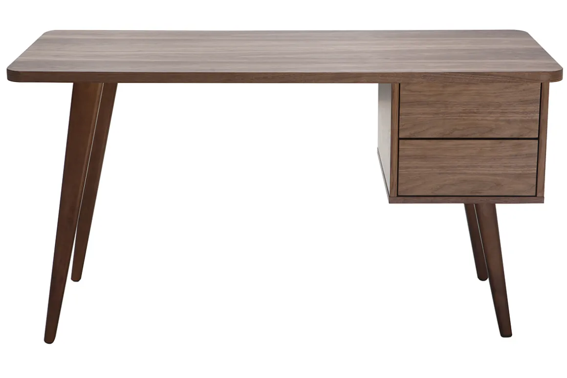 Miliboo Bureau Design-Bureau avec rangements 2 tiroirs bois foncé noyer L140 cm FIFTIES