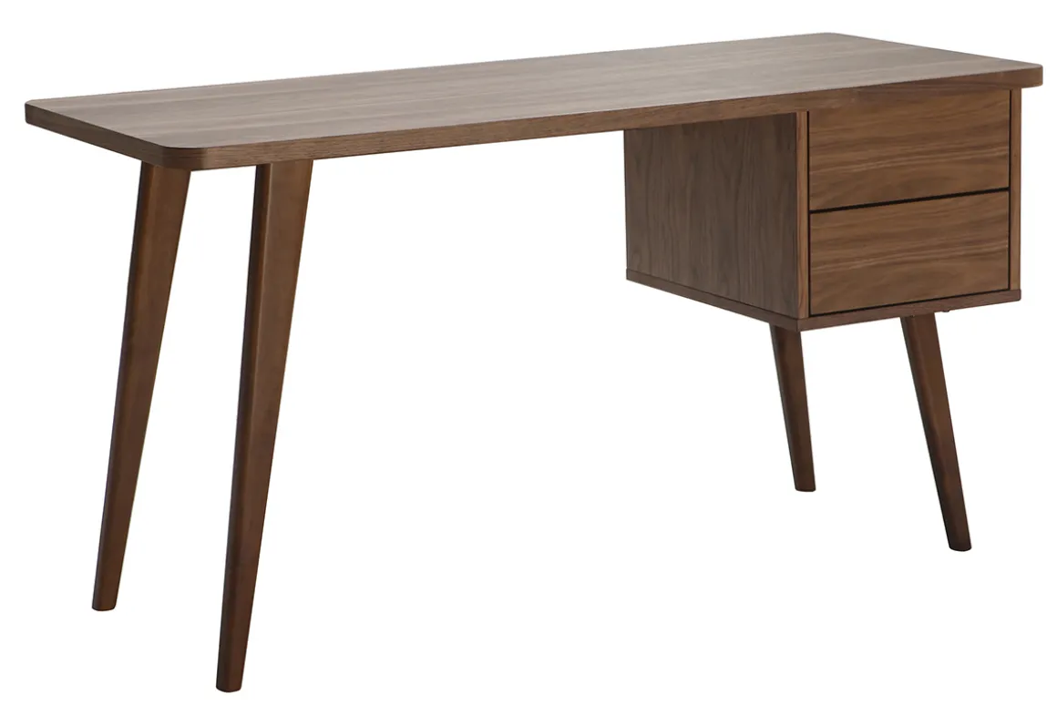 Miliboo Bureau Design-Bureau avec rangements 2 tiroirs bois foncé noyer L140 cm FIFTIES