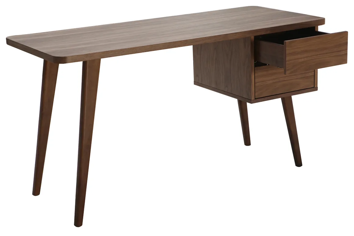 Miliboo Bureau Design-Bureau avec rangements 2 tiroirs bois foncé noyer L140 cm FIFTIES