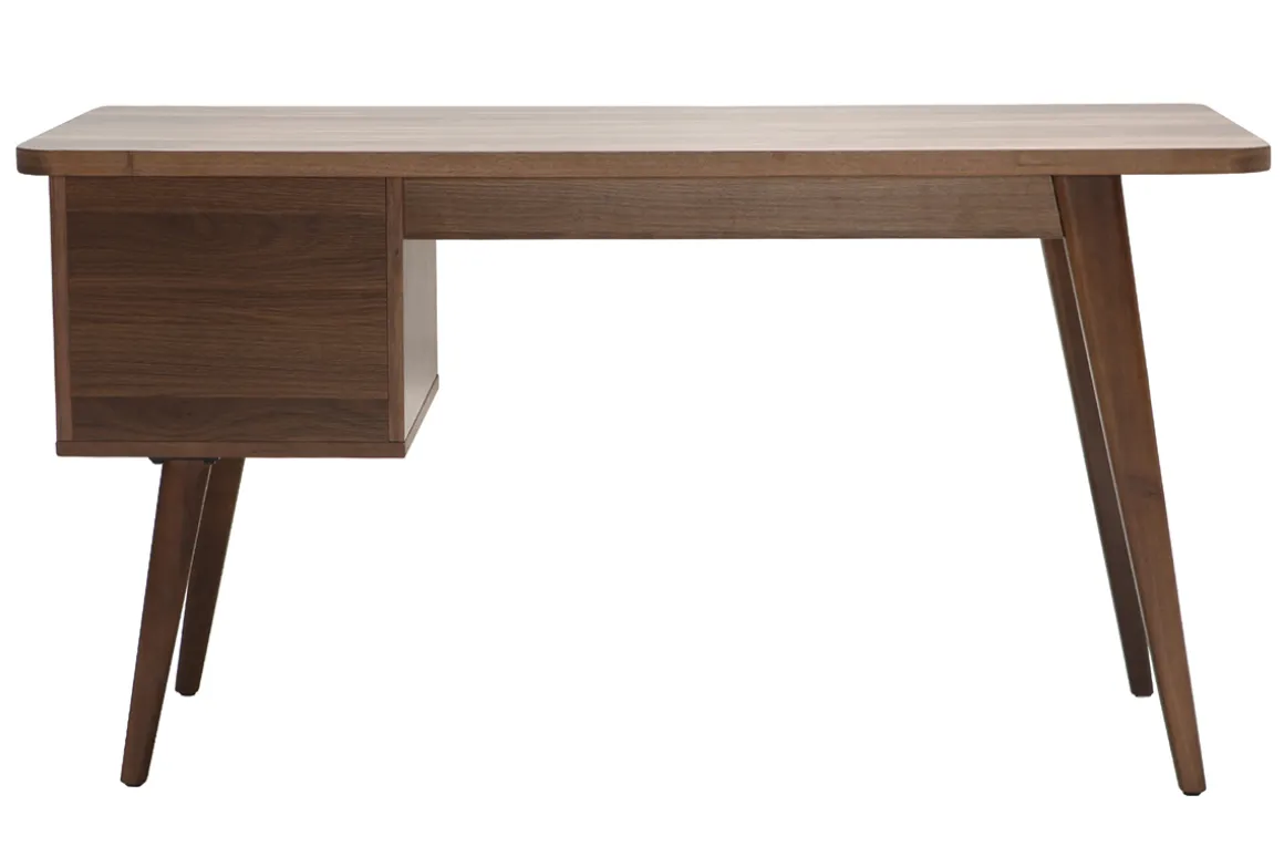 Miliboo Bureau Design-Bureau avec rangements 2 tiroirs bois foncé noyer L140 cm FIFTIES