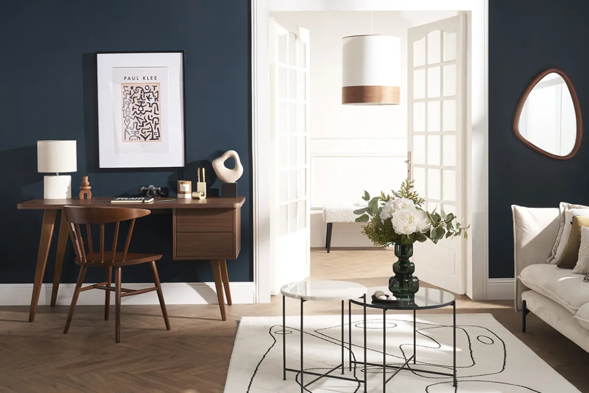 Miliboo Bureau Design-Bureau avec rangements 2 tiroirs bois foncé noyer L140 cm FIFTIES