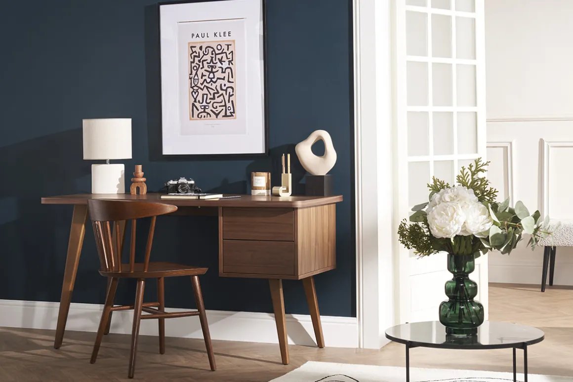 Miliboo Bureau Design-Bureau avec rangements 2 tiroirs bois foncé noyer L140 cm FIFTIES