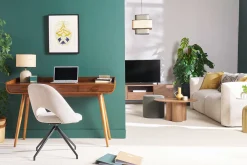 Miliboo Bureau Design-Bureau avec rangements 3 tiroirs vintage bois foncé noyer L132 cm HALLEN