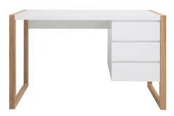 Miliboo Bureau Design-Bureau avec rangements 3 tiroirs scandinave blanc mat et bois clair frêne massif L130 cm ARMEL