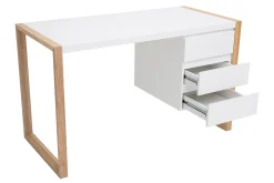 Miliboo Bureau Design-Bureau avec rangements 3 tiroirs scandinave blanc mat et bois clair frêne massif L130 cm ARMEL