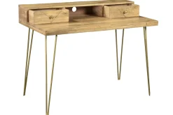 Miliboo Bureau Design-Bureau avec rangements bois manguier massif gravé et métal doré L115 cm LINIUM