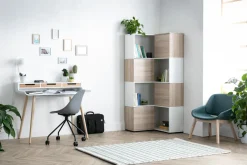 Miliboo Bureau Design-Bureau avec rangements scandinave bois clair et blanc L110 cm OPUS