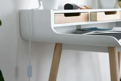 Miliboo Bureau Design-Bureau avec rangements scandinave bois clair et blanc L110 cm OPUS