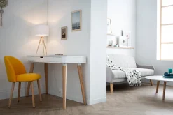 Miliboo Console|Meuble D'entrée-Bureau avec tiroir scandinave blanc et bois clair chêne L115 cm TOTEM