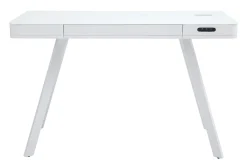 Miliboo Bureau Design-Bureau connecté multimédia avec tiroir en verre et métal blanc L120 cm CLEVER