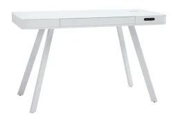 Miliboo Bureau Design-Bureau connecté multimédia avec tiroir en verre et métal blanc L120 cm CLEVER
