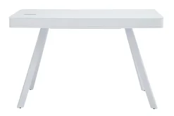 Miliboo Bureau Design-Bureau connecté multimédia avec tiroir en verre et métal blanc L120 cm CLEVER