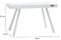 Miliboo Bureau Design-Bureau connecté multimédia avec tiroir en verre et métal blanc L120 cm CLEVER