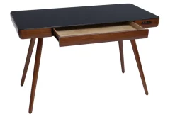 Miliboo Bureau Design-Bureau connecté multimédia avec tiroir en verre noir et bois foncé noyer L120 cm CLEVER