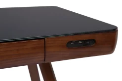 Miliboo Bureau Design-Bureau connecté multimédia avec tiroir en verre noir et bois foncé noyer L120 cm CLEVER