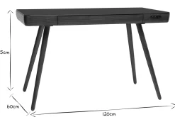 Miliboo Bureau Design-Bureau connecté multimédia avec tiroir en verre noir et bois foncé noyer L120 cm CLEVER