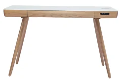 Miliboo Bureau Design-Bureau connecté multimédia avec tiroir en verre et bois clair L120 cm CLEVER