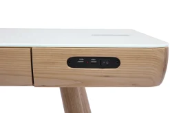 Miliboo Bureau Design-Bureau connecté multimédia avec tiroir en verre et bois clair L120 cm CLEVER