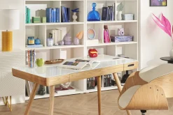 Miliboo Bureau Design-Bureau connecté multimédia avec tiroir en verre et bois clair L120 cm CLEVER