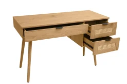 Miliboo Bureau Design-Bureau finition bois clair, cannage rotin et métal noir 3 tiroirs L120 cm MANILLE